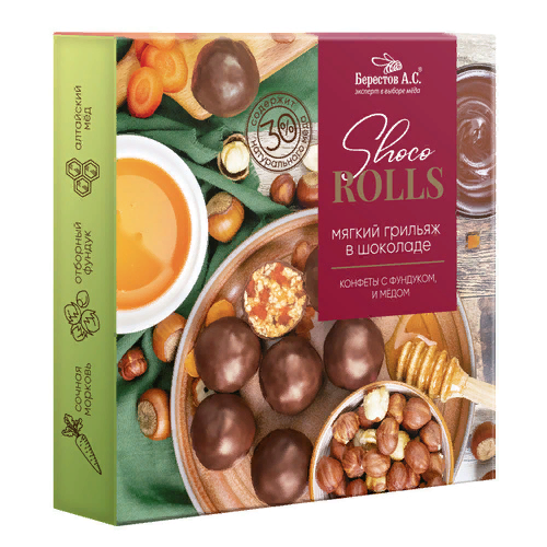 №2 Берестов Shoco Rolls конфеты с фундуком, цукатами моркови  и медом 135г  в Новодвинске