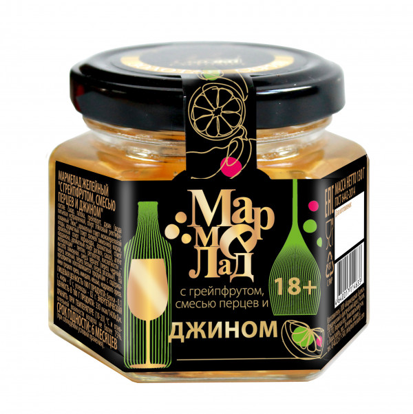 №2 Мармелад в банке "С грейпфрутом, смесью перцев и джином" 130г (18+)  в Новодвинске