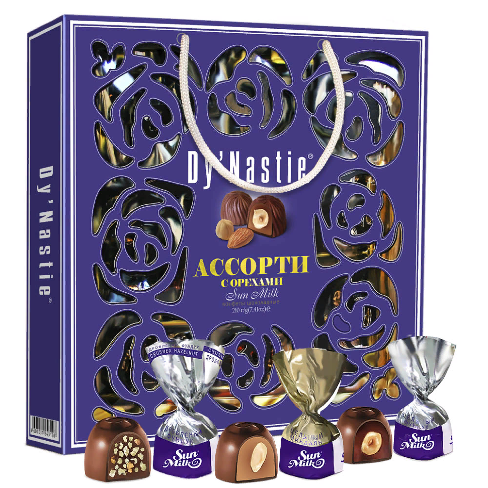  Династия Сумка Конфеты "Ассорти с орехами", 210г     в Новодвинске